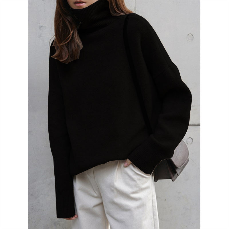 Damen Grobstrickpullover mit Stehkragen und weitem Schnitt Drune