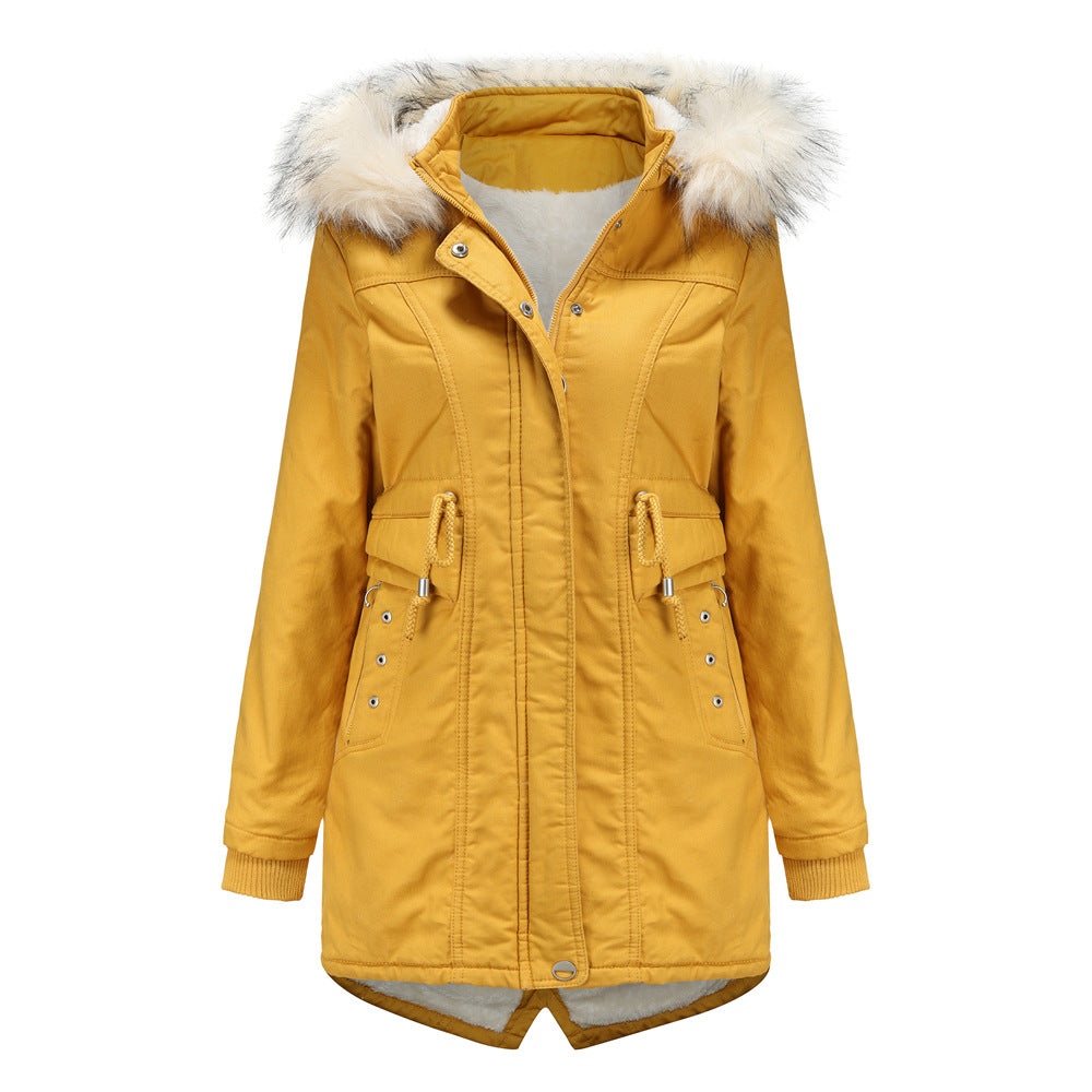 Damen moderne Parka mit abnehmbarem Kunstfellkragen und seitlichen Taschen Drune