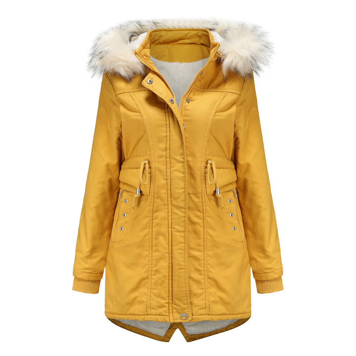 Damen moderne Parka mit abnehmbarem Kunstfellkragen und seitlichen Taschen Drune