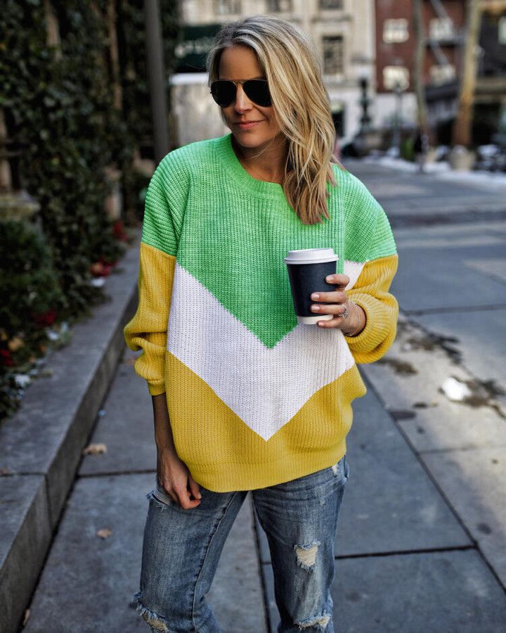 Damen trendiger Pullover mit grafischem Chevron-Muster Drune