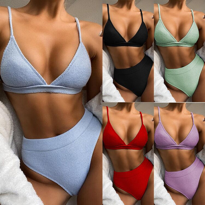 Damen Hochtailliertes Triangel-Bikini-Set mit Rippstruktur Drune