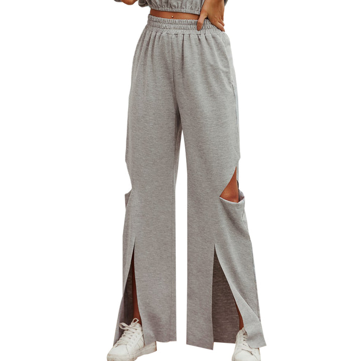 Damen lässige High-Waist Freizeithose mit modischen Schlitzen Drune