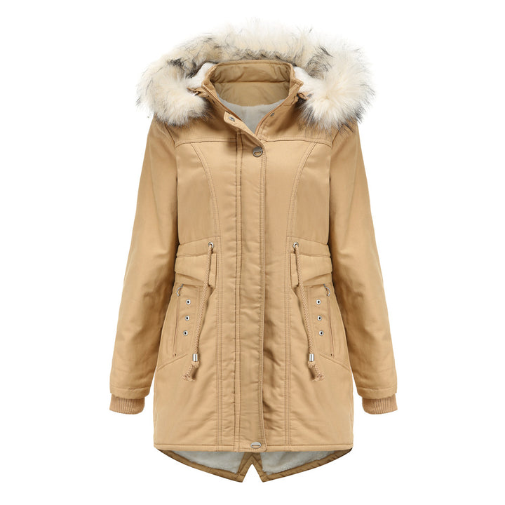 Damen moderne Parka mit abnehmbarem Kunstfellkragen und seitlichen Taschen Drune