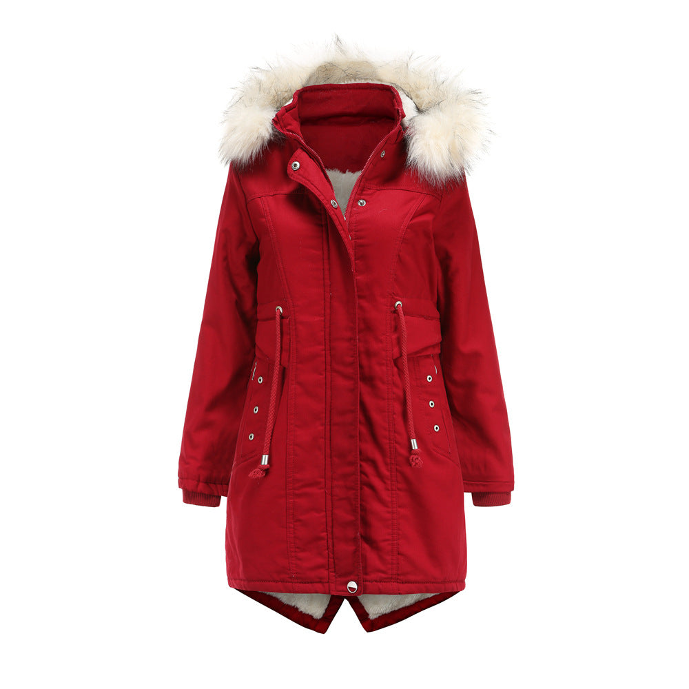 Damen moderne Parka mit abnehmbarem Kunstfellkragen und seitlichen Taschen Drune