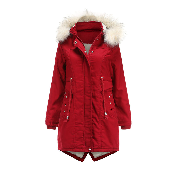 Damen moderne Parka mit abnehmbarem Kunstfellkragen und seitlichen Taschen Drune