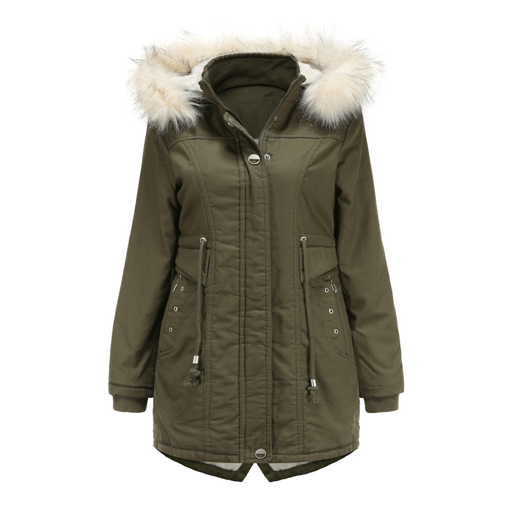 Damen moderne Parka mit abnehmbarem Kunstfellkragen und seitlichen Taschen Drune