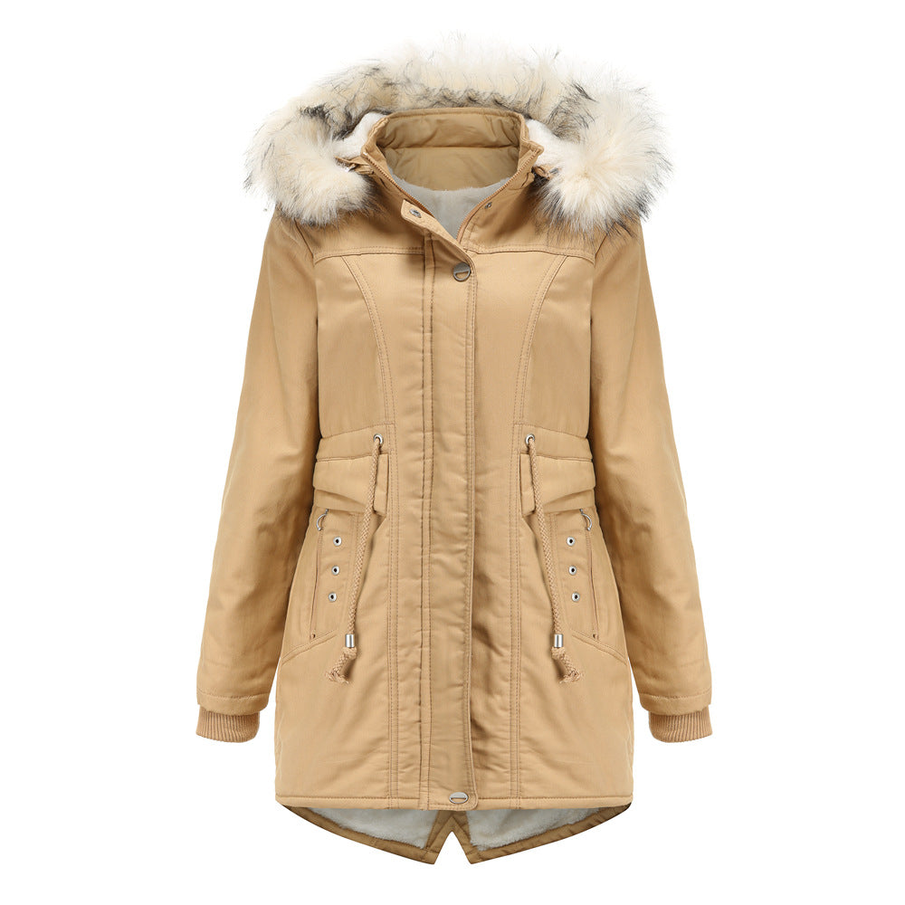 Damen moderne Parka mit abnehmbarem Kunstfellkragen und seitlichen Taschen Drune