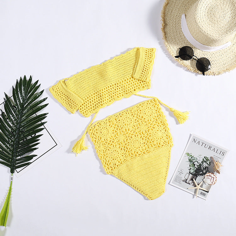 Damen Häkel-Bikini-Set mit dekorativen Fransen und trendigem Oberteil Drune