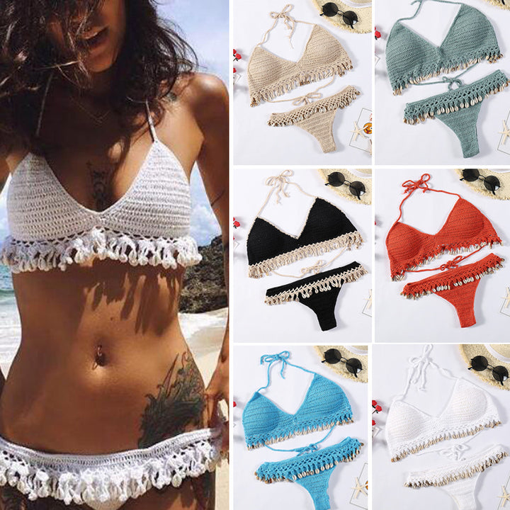 Damen Häkel-Bikini-Set mit Muscheldetails Drune