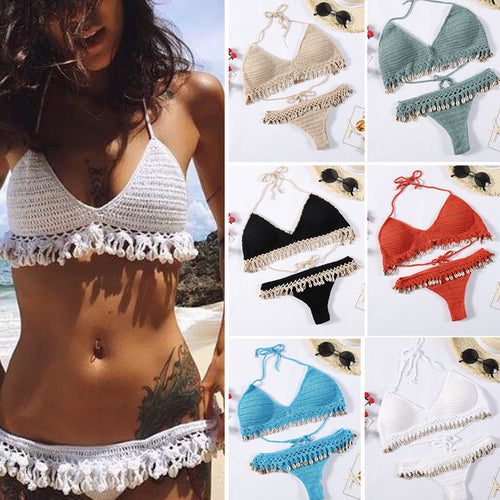Damen Häkel-Bikini-Set mit Muscheldetails Drune