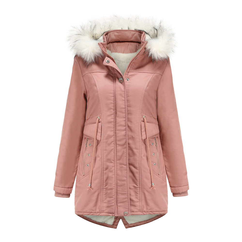 Damen moderne Parka mit abnehmbarem Kunstfellkragen und seitlichen Taschen Drune
