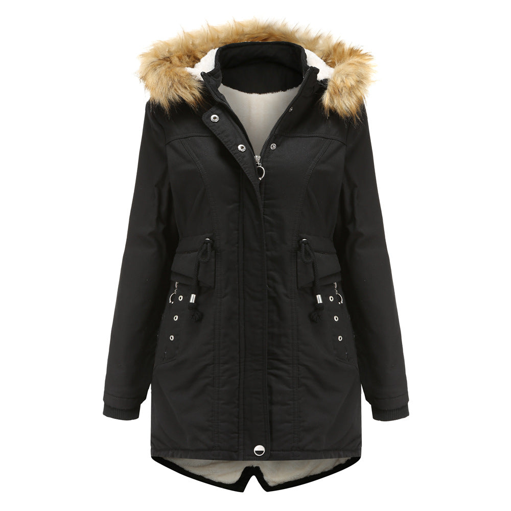 Damen moderne Parka mit abnehmbarem Kunstfellkragen und seitlichen Taschen Drune