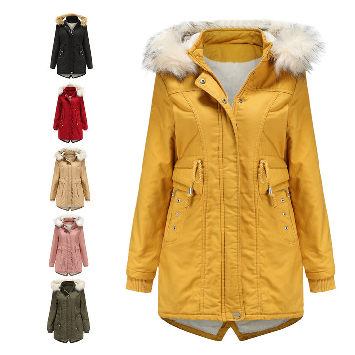 Damen moderne Parka mit abnehmbarem Kunstfellkragen und seitlichen Taschen Drune