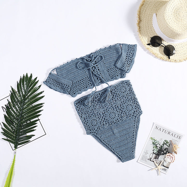 Damen Häkel-Bikini-Set mit dekorativen Fransen und trendigem Oberteil Drune