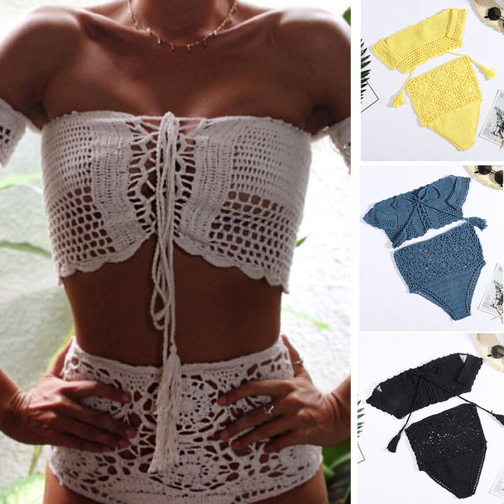 Damen Häkel-Bikini-Set mit dekorativen Fransen und trendigem Oberteil Drune
