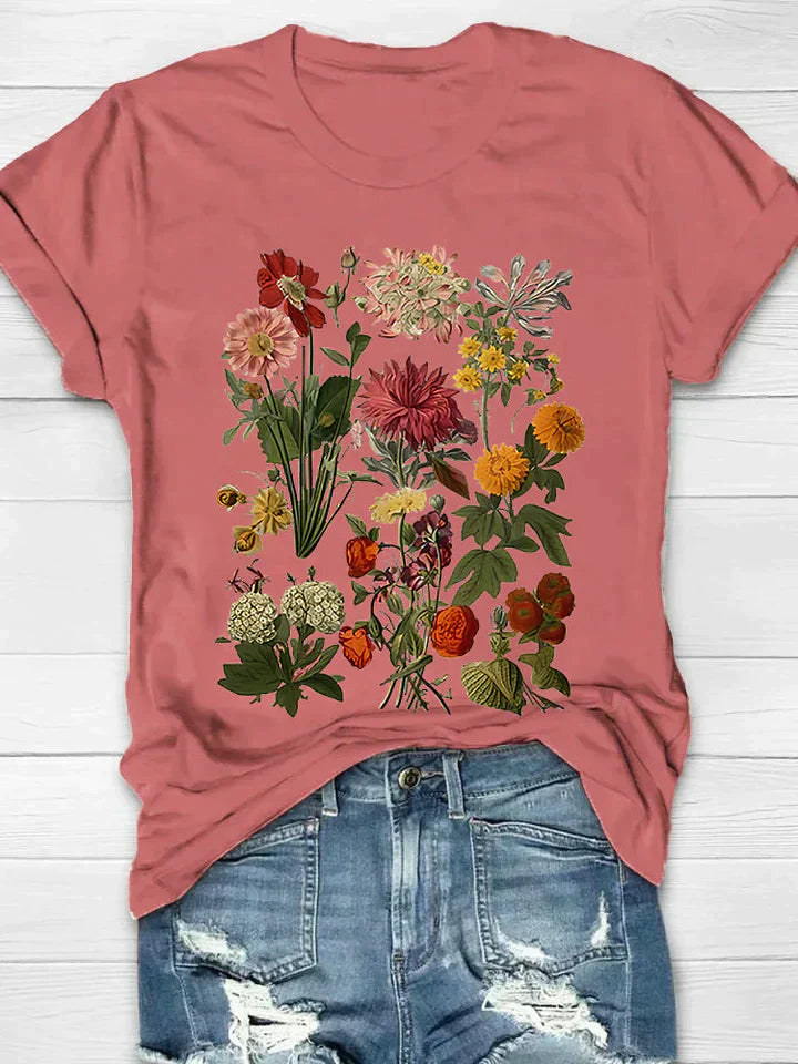 Drune | Weinlese T Shirt mit Blumenmotiv