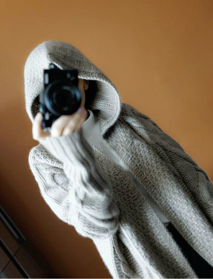 Damen Grobstrickjacke mit Kapuze und großem Komfort Drune