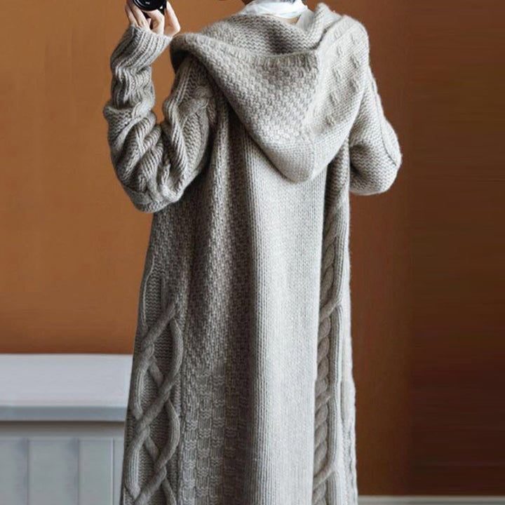 Damen Strickjacke mit Kapuze und feinem Strukturmuster Drune