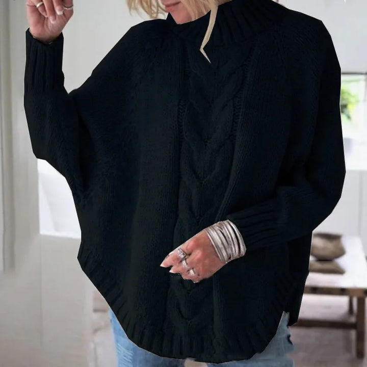 Drune | Strickpullover Zopfmuster Poncho Design Hoher Kragen Übergroß Fit