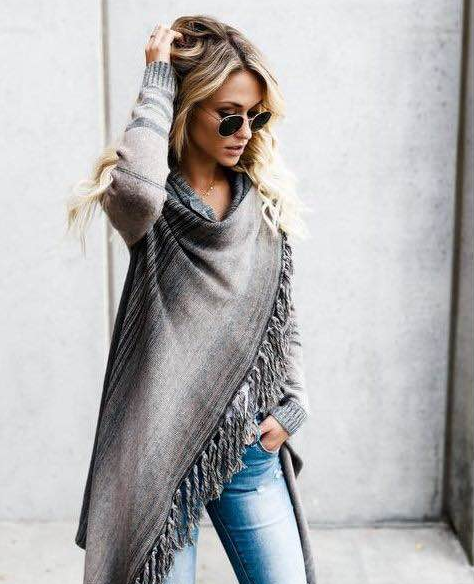 Drune | Herbst und Winter Mittellange Strickjacke