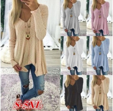 Damen nan lockerfallende Rippstrick Tunika mit V-Ausschnitt und asymmetrischem Saum Drune