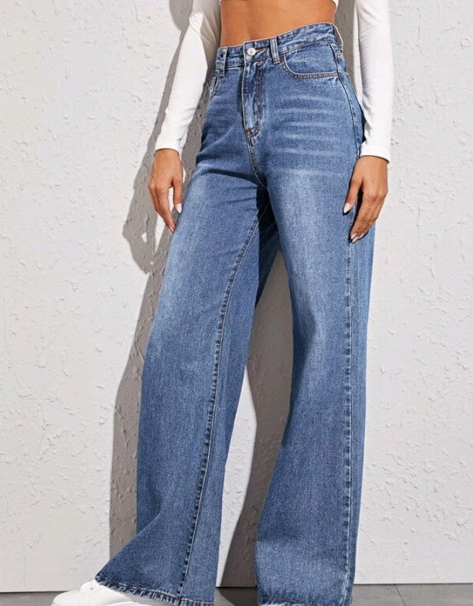 Damen weit geschnittene High-Waist Jeans im casual Look Drune