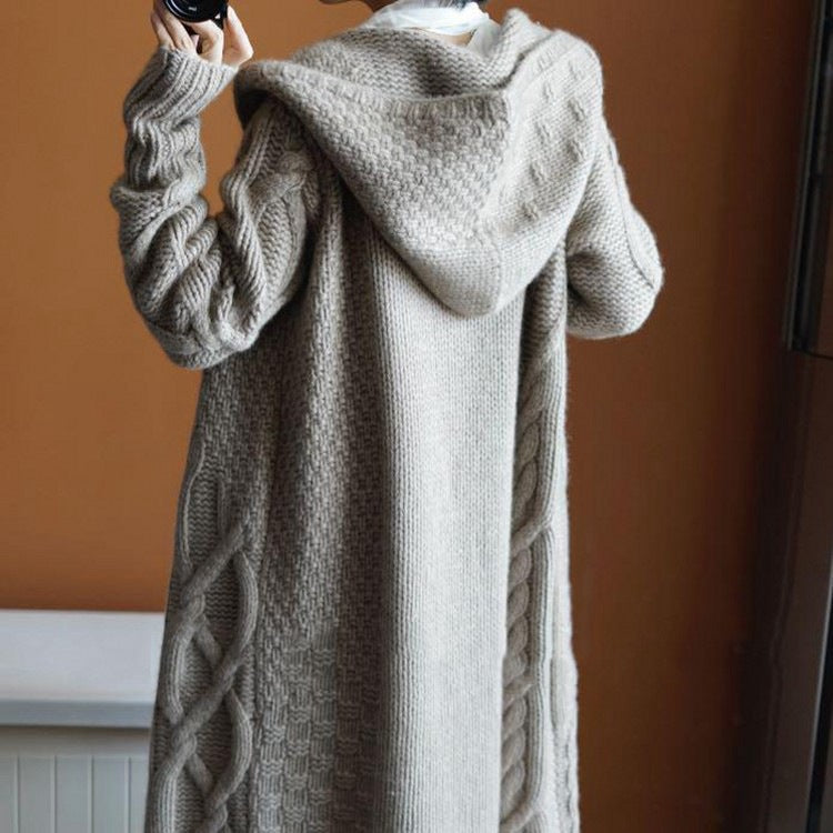 Damen Grobstrickjacke mit Kapuze und strukturiertem Design Drune