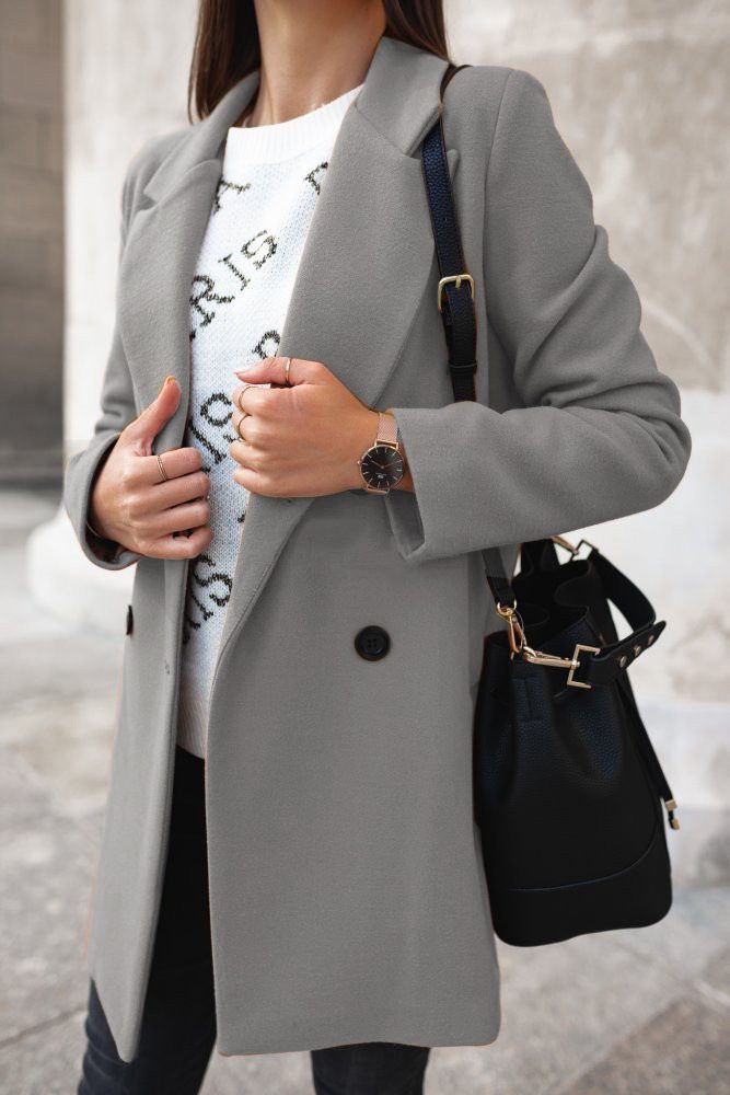 Drune | Doppelreiher-Blazer-Mantel - Maßgeschneiderte Eleganz - Wollmischgewebe - Büro- und Freizeitkleidung