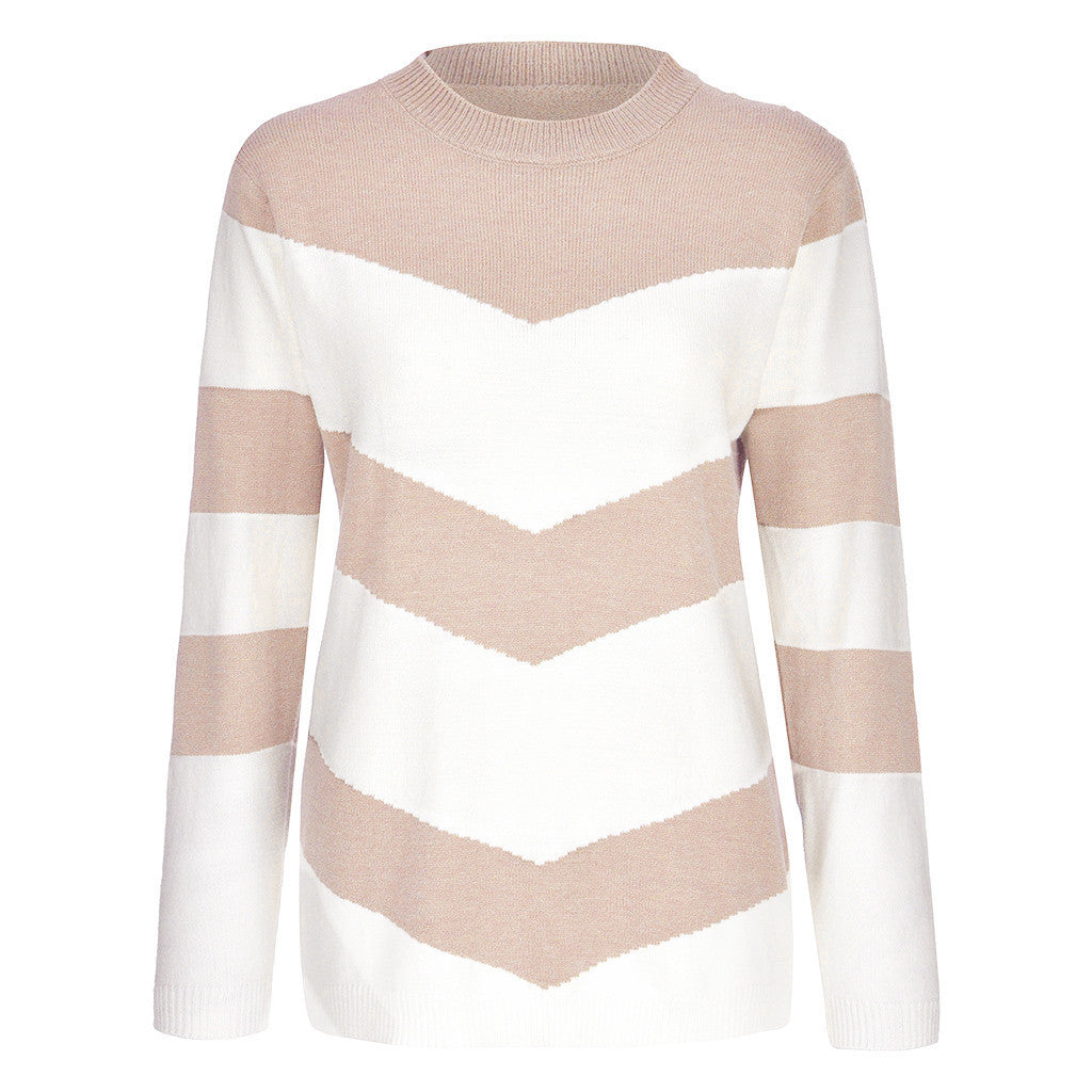 Damen modischer Pulli mit Chevron-Muster und Rundhalsausschnitt Drune