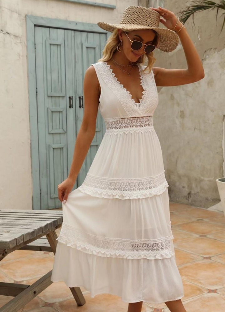 Drune | Boho Lange Hochzeitskleid aus Spitze Midi