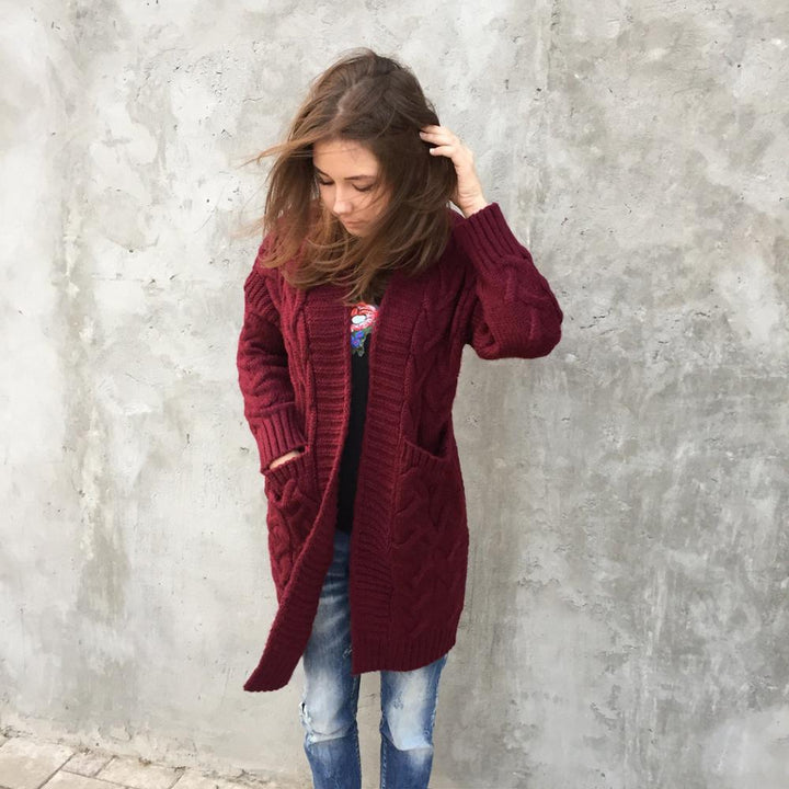 Damen Strickjacke mit langen Ärmeln und eingearbeiteten Taschen Drune