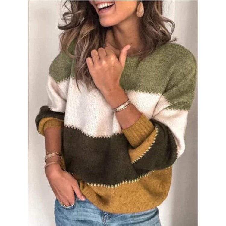 Damen lässiger Strickpullover mit buntem Streifenmuster Drune