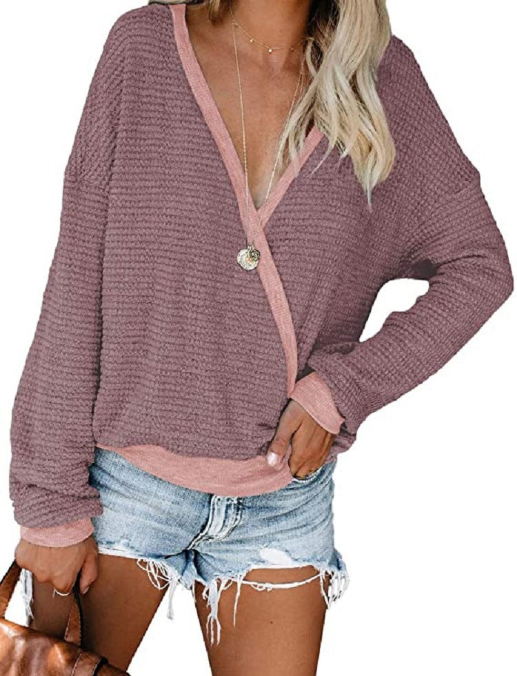 Damen lässiger Pullover mit tiefem V-Ausschnitt und lockerer Passform Drune