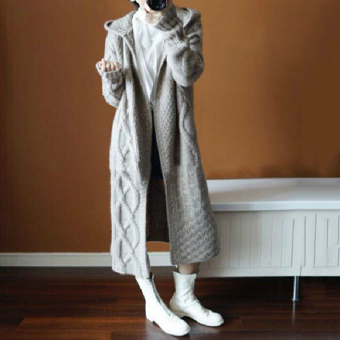 Damen Grobstrickjacke mit Kapuze und großem Komfort Drune