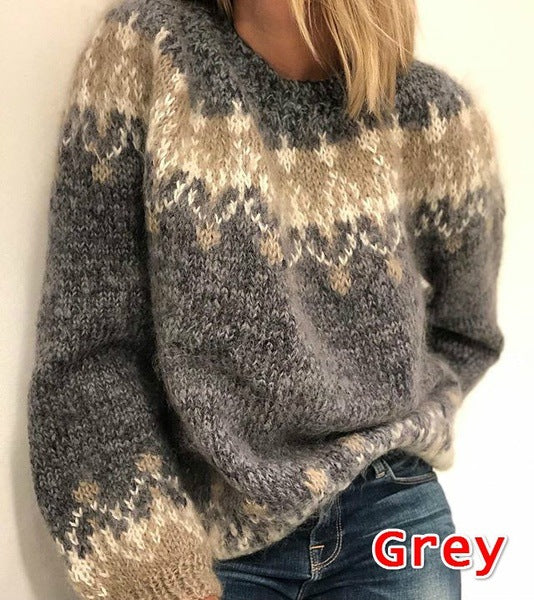 Damen Kuscheliger Pullover mit geometrischem Muster Drune