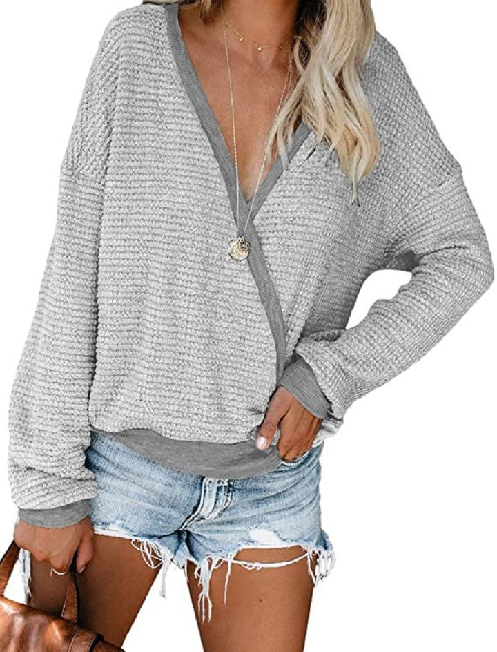 Damen lässiger Pullover mit tiefem V-Ausschnitt und lockerer Passform Drune