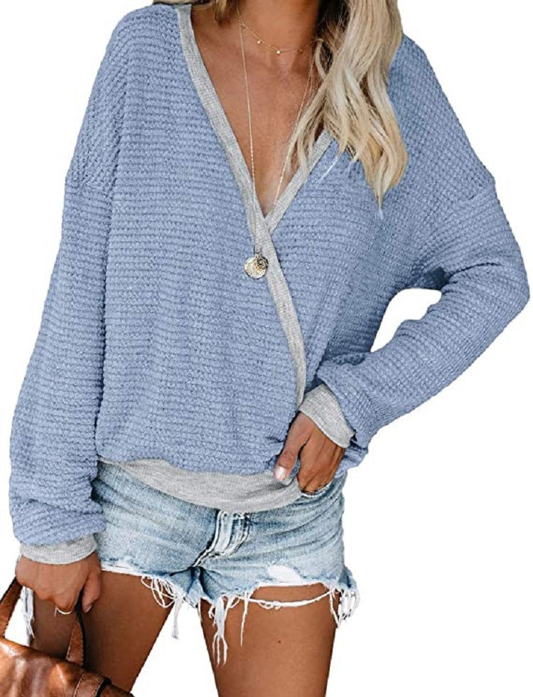 Damen lässiger Pullover mit tiefem V-Ausschnitt und lockerer Passform Drune