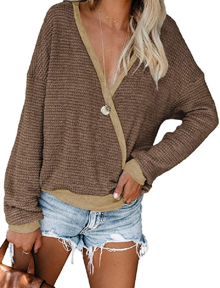 Damen lässiger Pullover mit tiefem V-Ausschnitt und lockerer Passform Drune