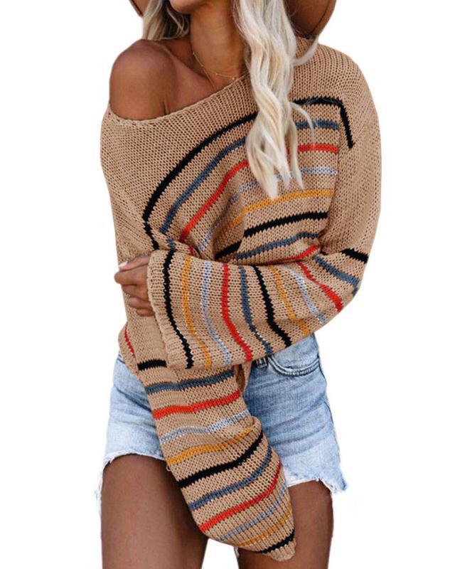 Damen lässiger Cropped Pullover mit trendigem Streifenmuster Drune
