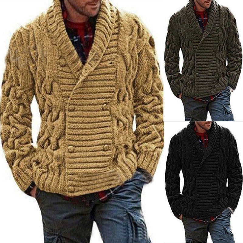 Herren Strickjacke mit doppelter Knopfleiste und kreativem Zopfmuster Drune