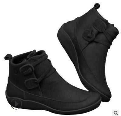 Damen nan knöchelhohe Freizeit-Stiefelette aus softem Lederimitat mit gepolstertem Komfortfußbett und dekorativen Klettriemen Drune