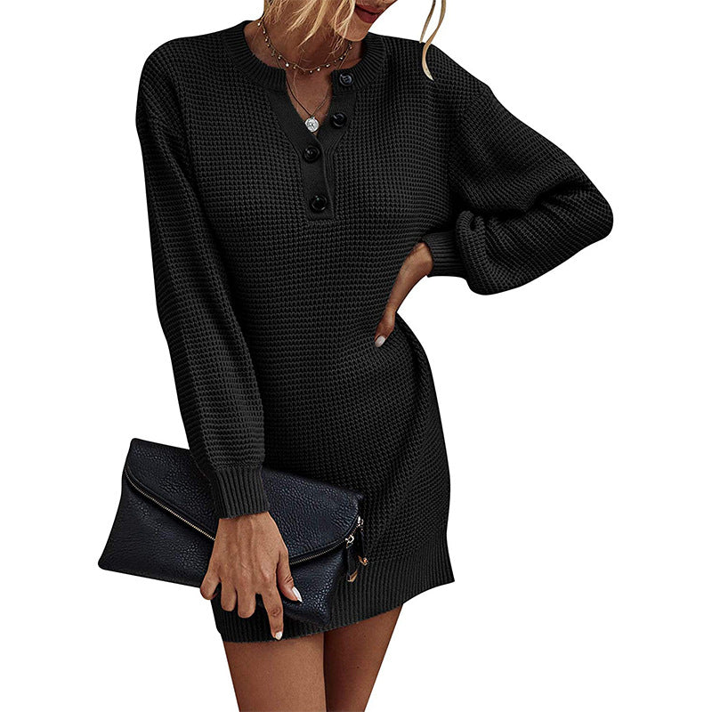 Damen Strickkleid mit Knopfdetails und weitem Schnitt Drune