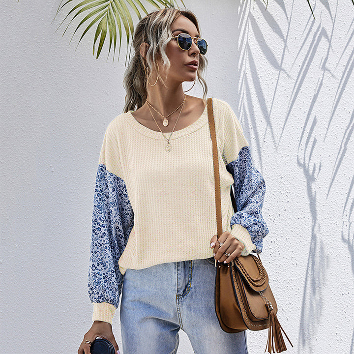 Damen lässiges Strickoberteil mit floralem Puffärmel-Design Drune