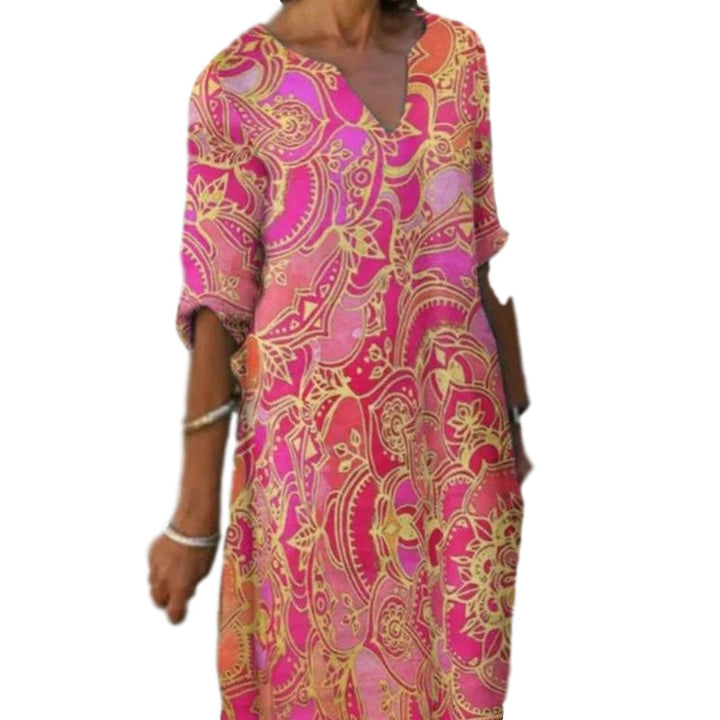 Damen Boho-Chic Strandkleid mit V-Ausschnitt und lässigem Schnitt Drune