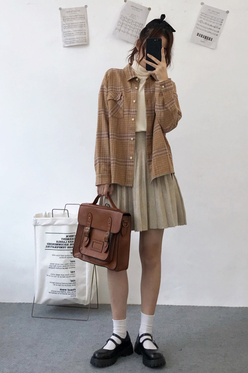 Drune | Verdickung Tweed Karo Langarmhemd