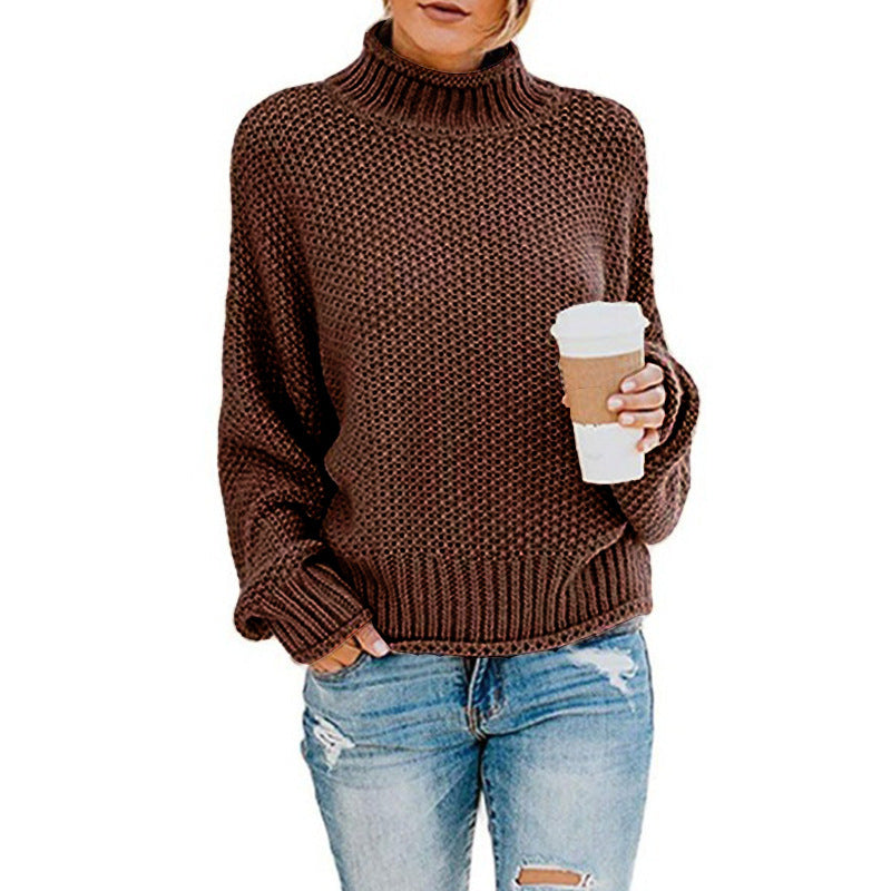 Damen Pullover mit hohem Kragen und strukturierter Webart Drune