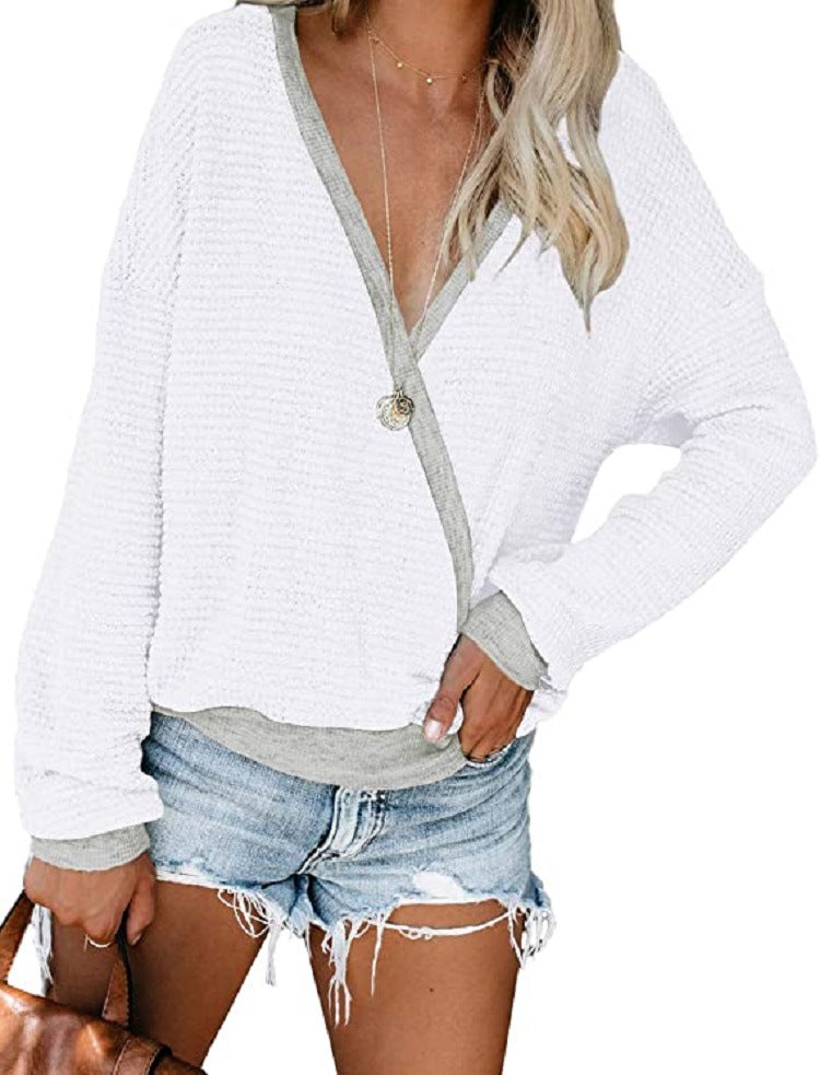 Damen lässiger Pullover mit tiefem V-Ausschnitt und lockerer Passform Drune