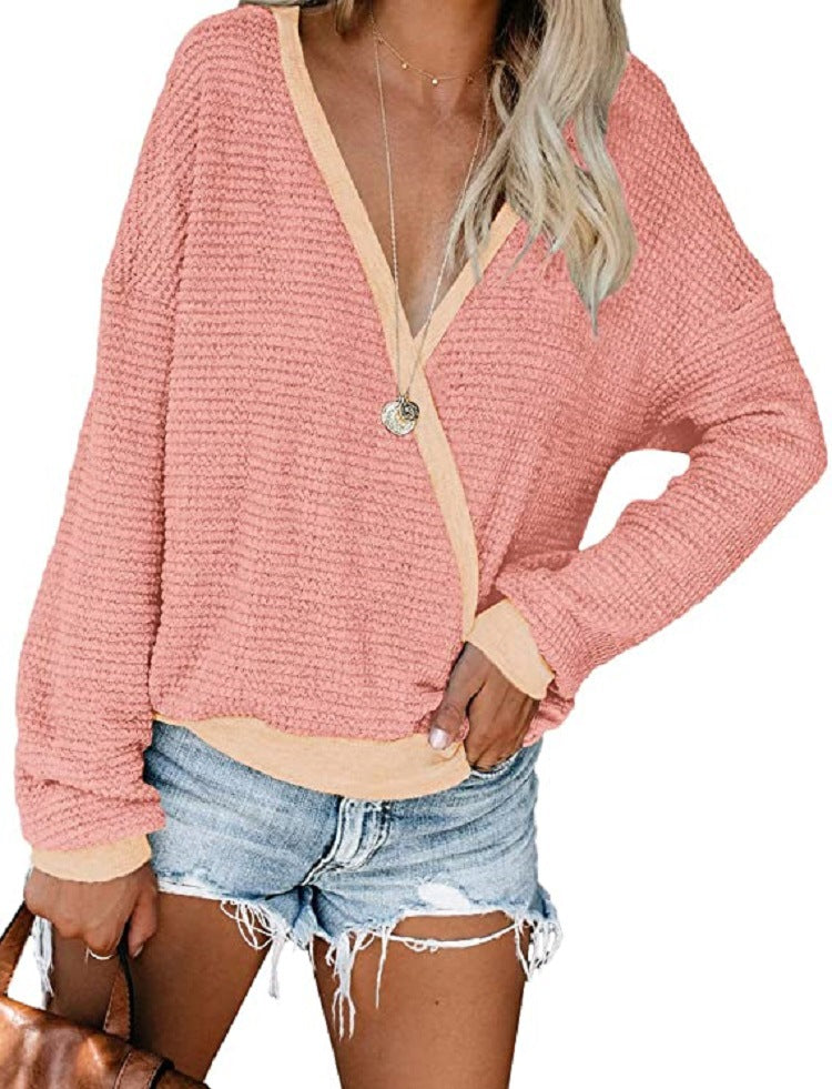 Damen lässiger Pullover mit tiefem V-Ausschnitt und lockerer Passform Drune