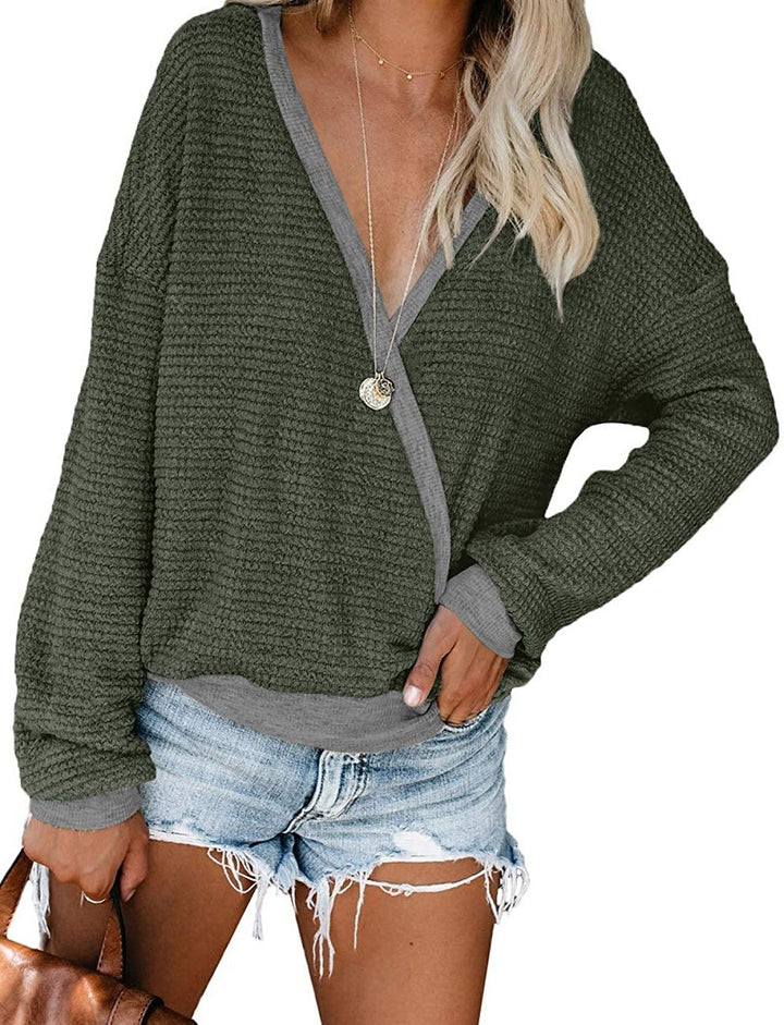 Damen lässiger Pullover mit tiefem V-Ausschnitt und lockerer Passform Drune