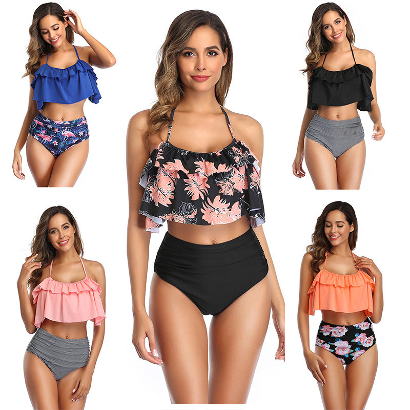 Damen Bikini-Set mit Rüschentop und hochgeschnittenem Höschen Drune